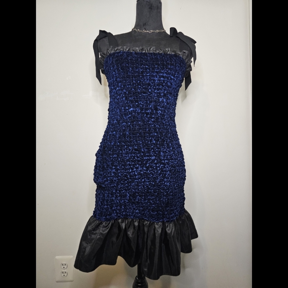 Petersyn Olsen Smocked Ruffle Hem Mini Dress